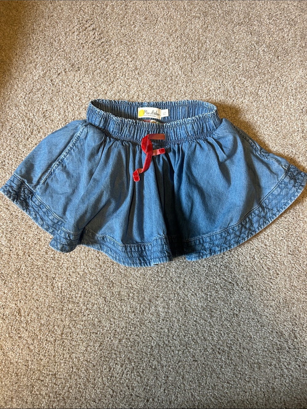 Mini Boden Blue Denim Skirt with Red Tie